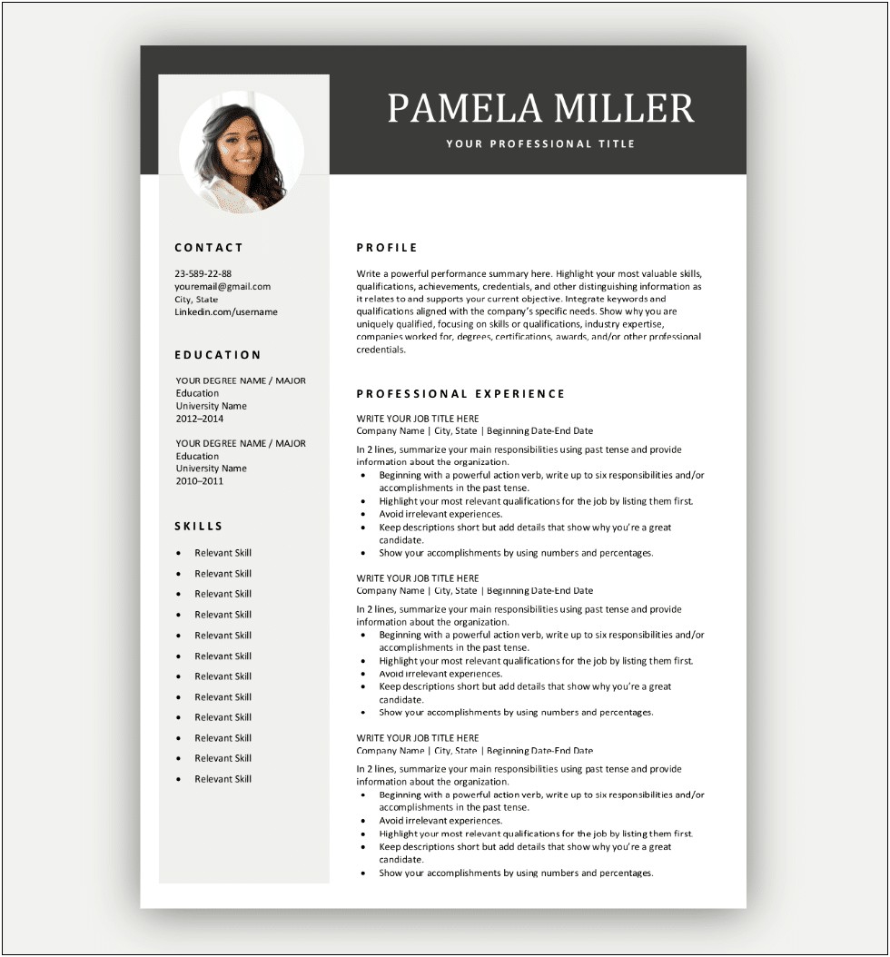 One Page Resume Template Free Word