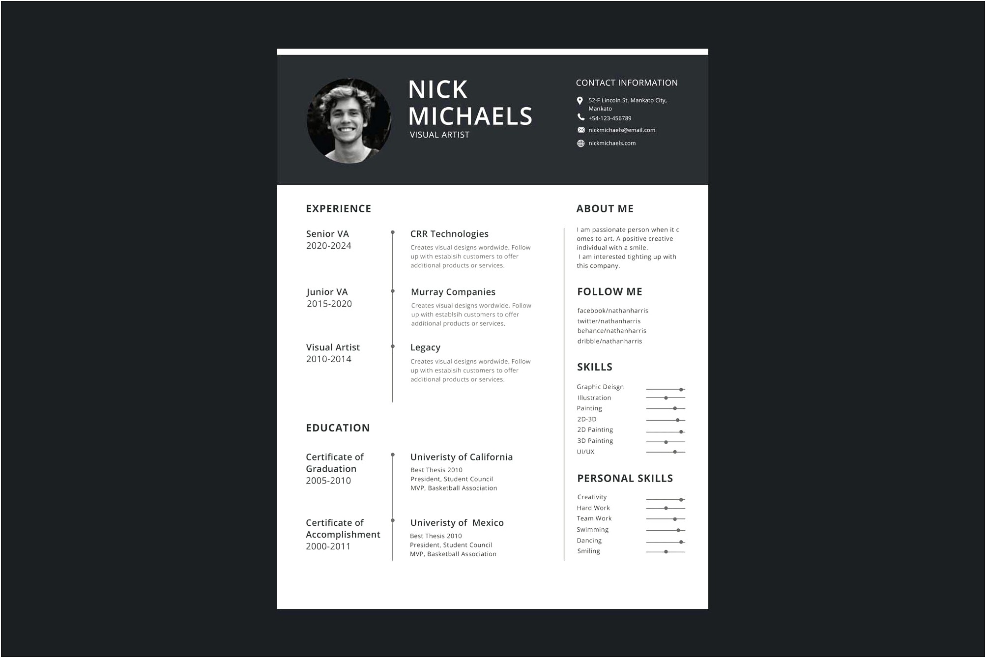 One Page Resume Template Word Free For Freshers