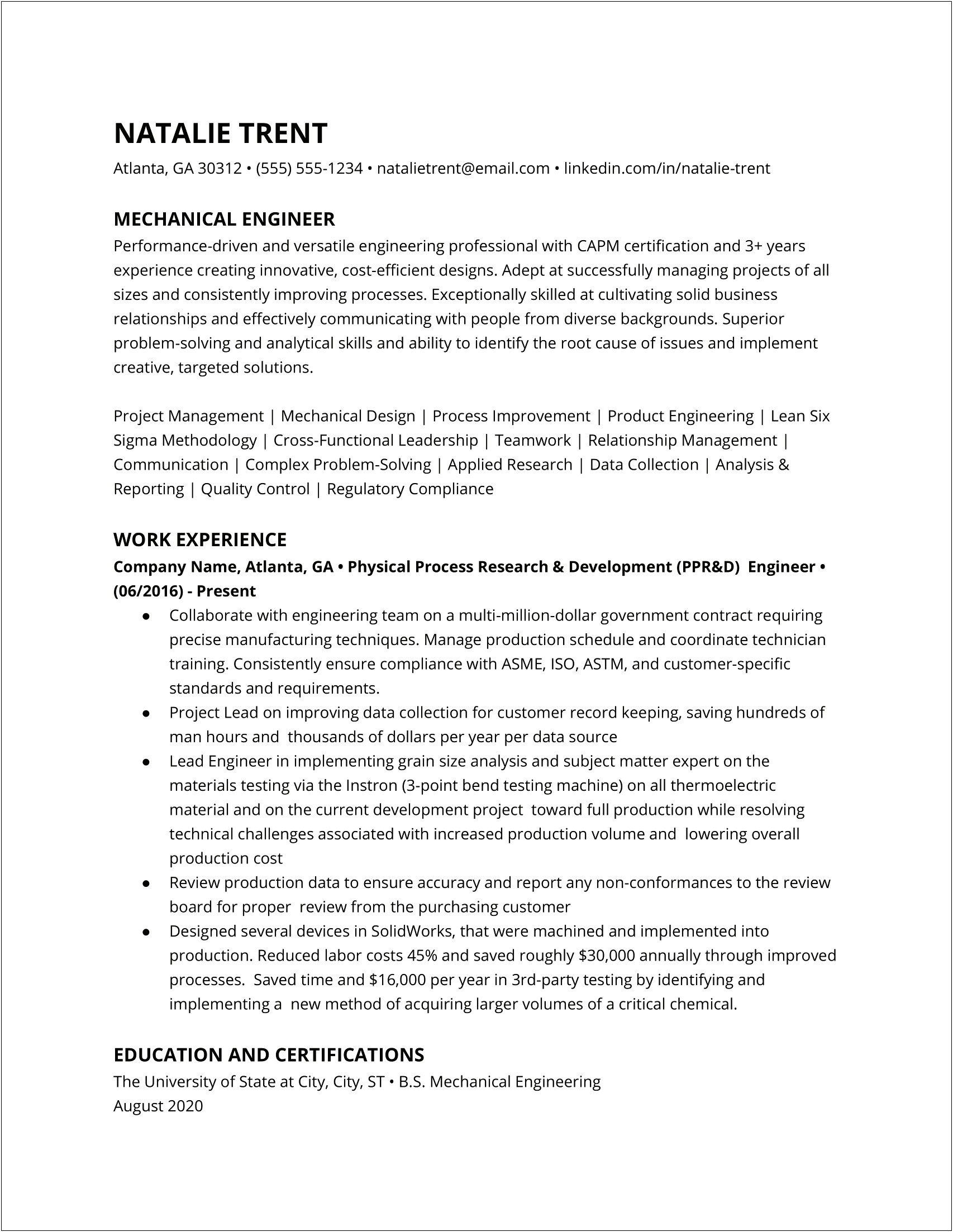 One Year Experience Civil Engineer Resume