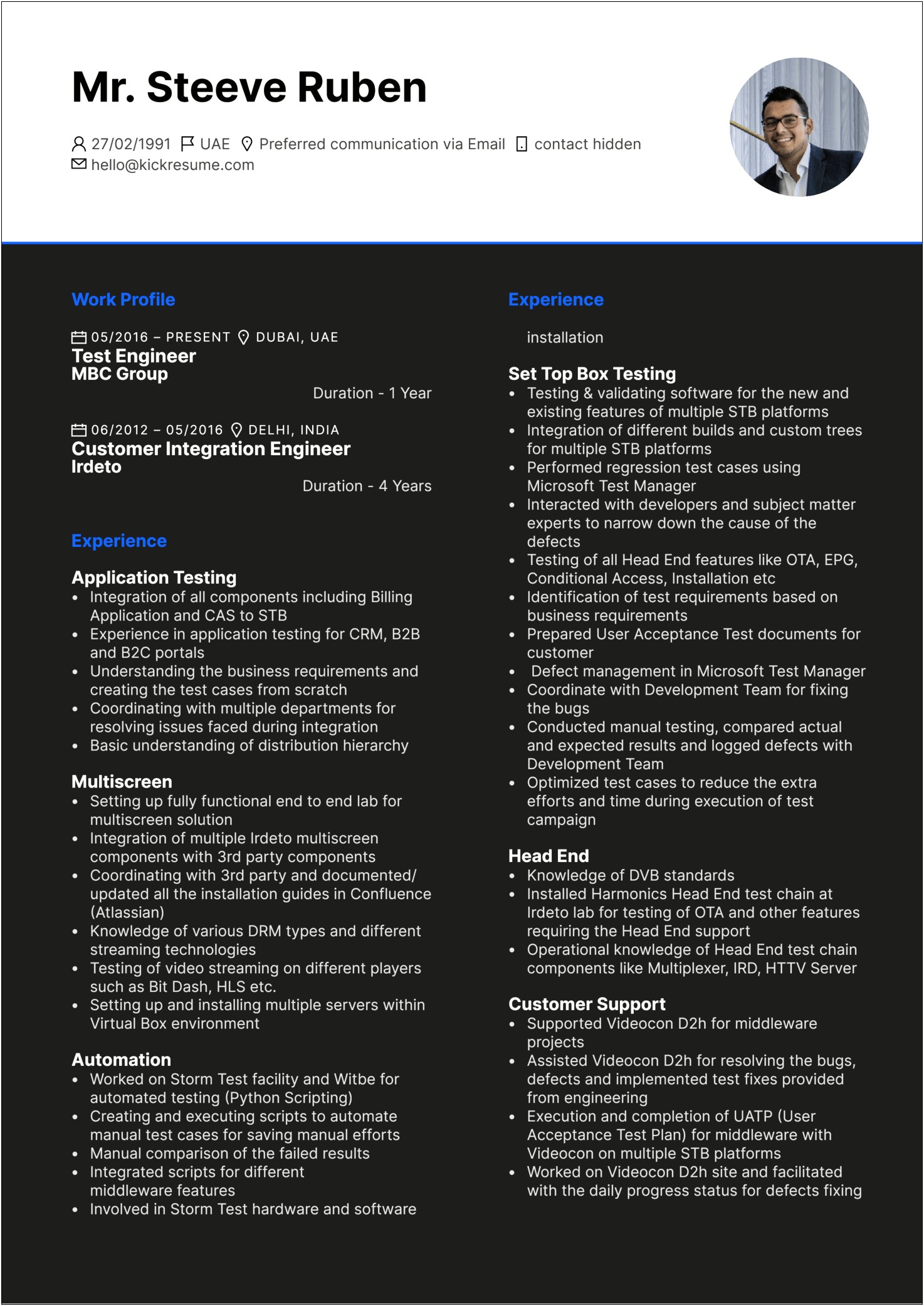 One Year Experience Manual Testing Resume