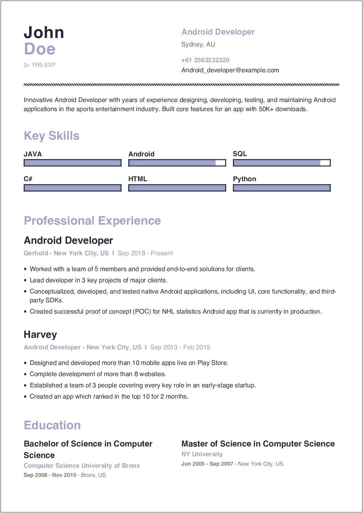 One Year Experience Resume Format For Android Developer