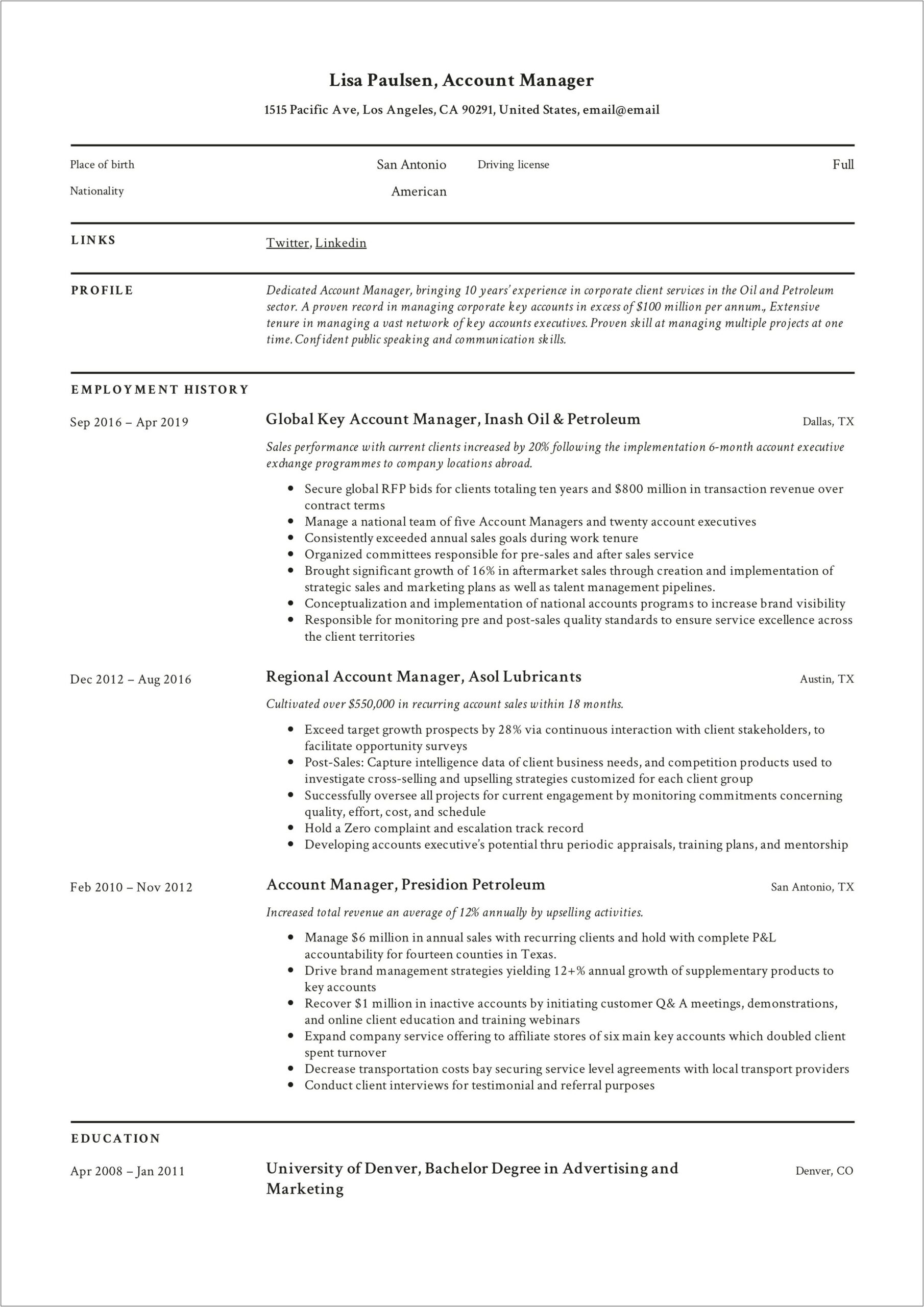 One Year Working Experience Resume Examples