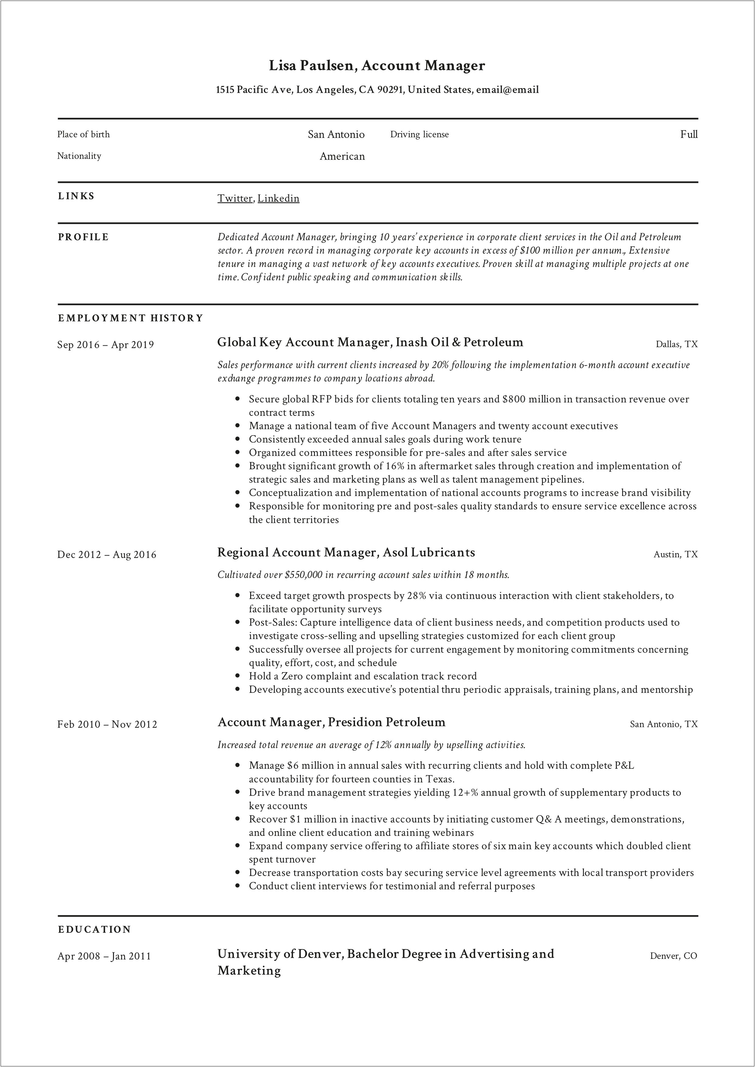 One Year Working Experience Resume Examples