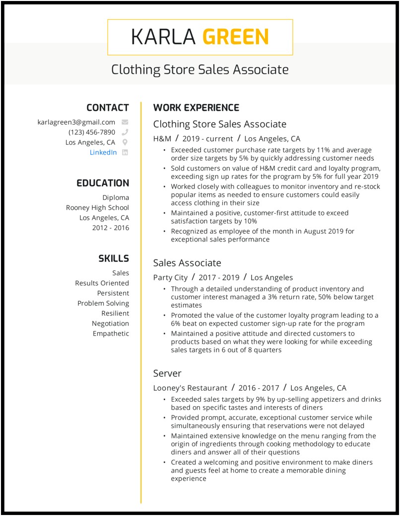 Opening A Retail Store Resume Example