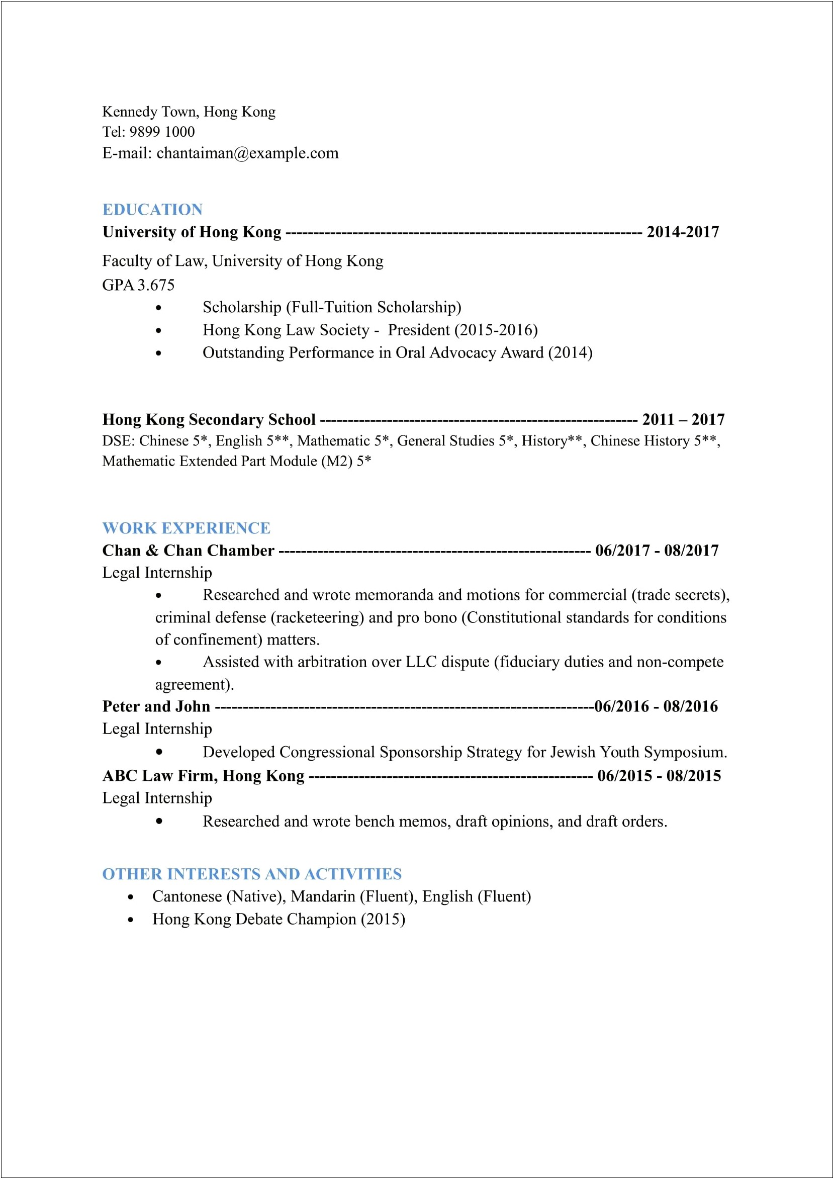 Opening Statement In A Resume Sample