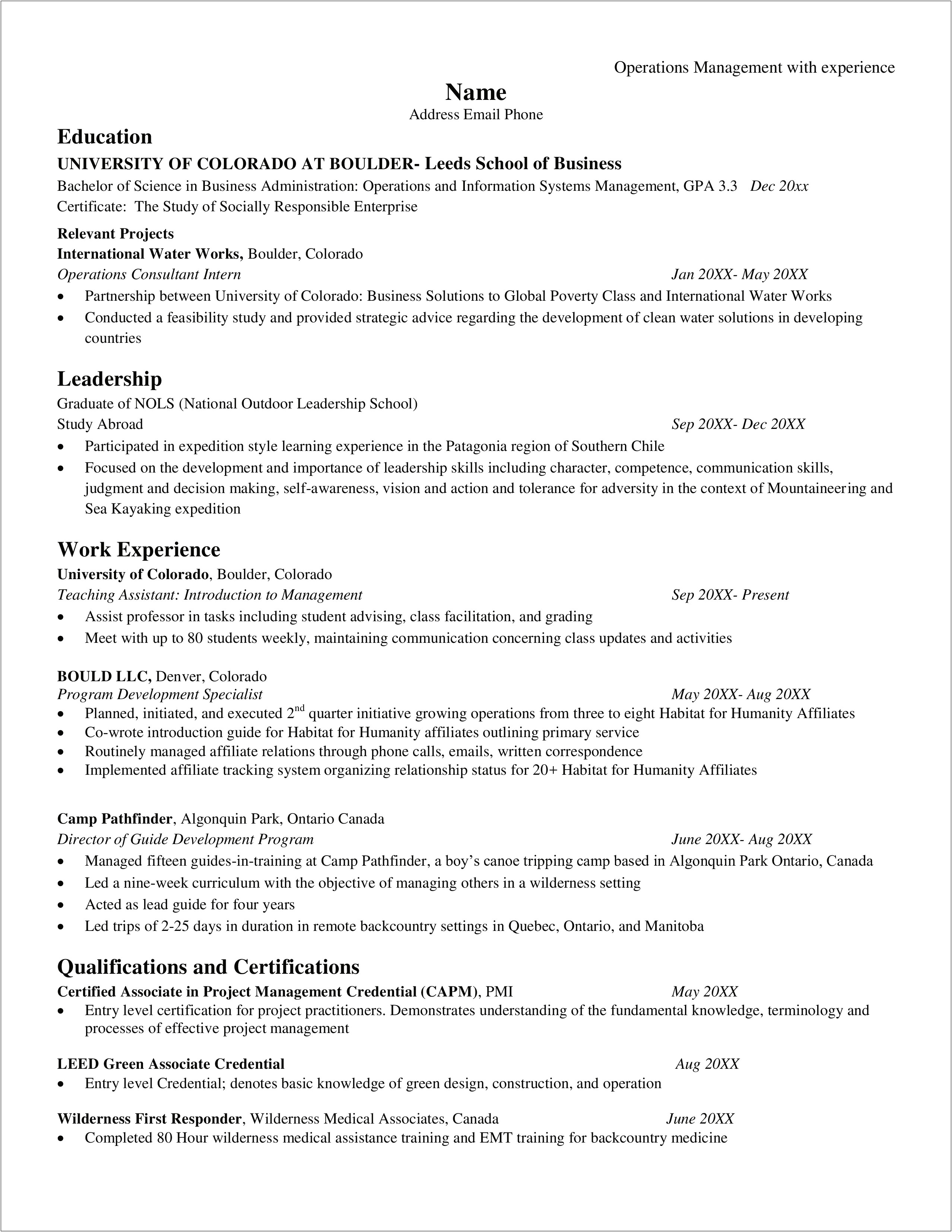 Operations Manager At A School Resume