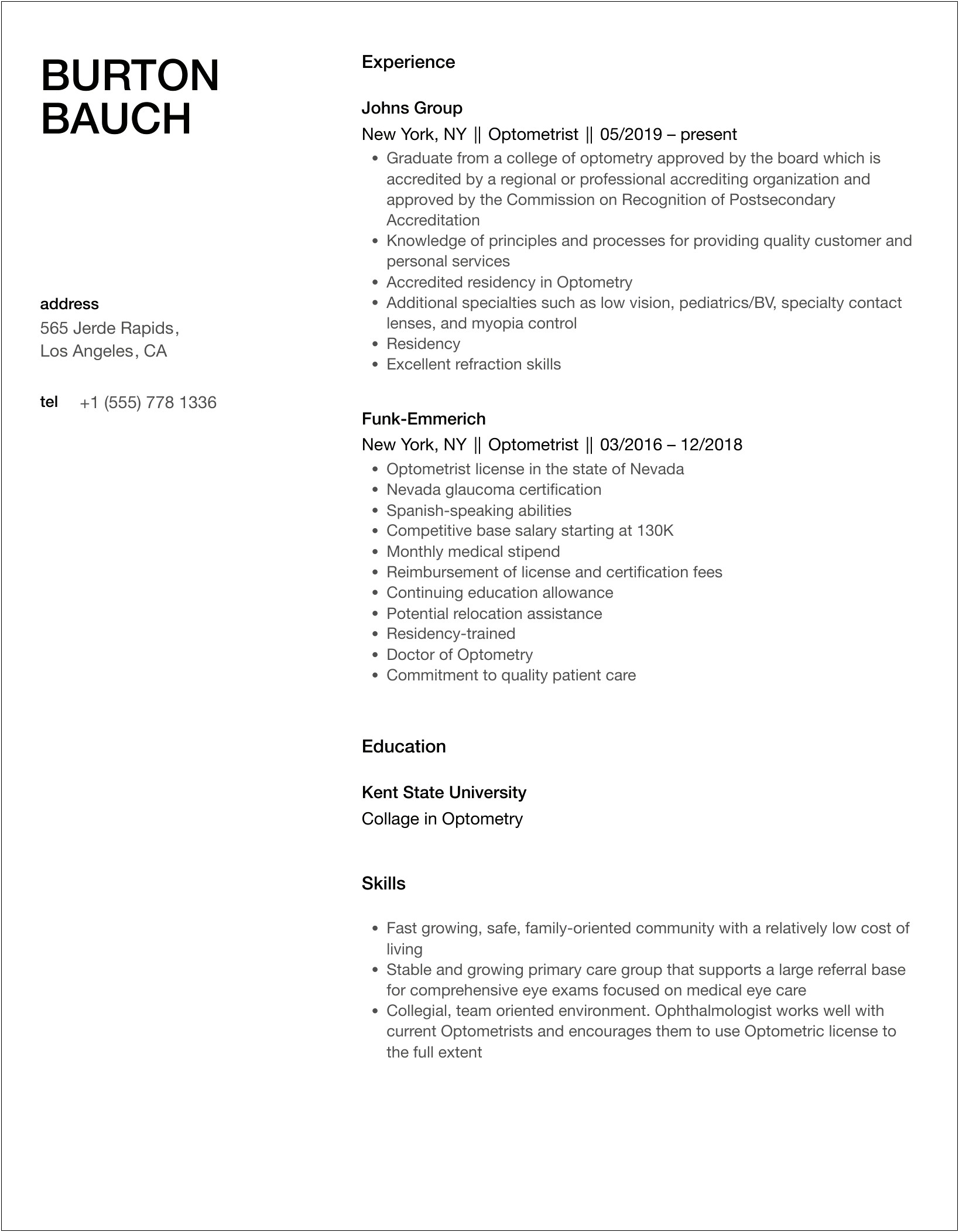 Optometrist Resume Objective To Get Hired By