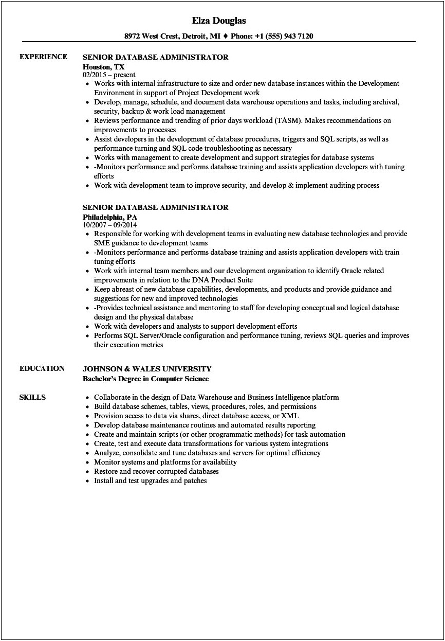Oracle Dba Resume For 6 Year Experience