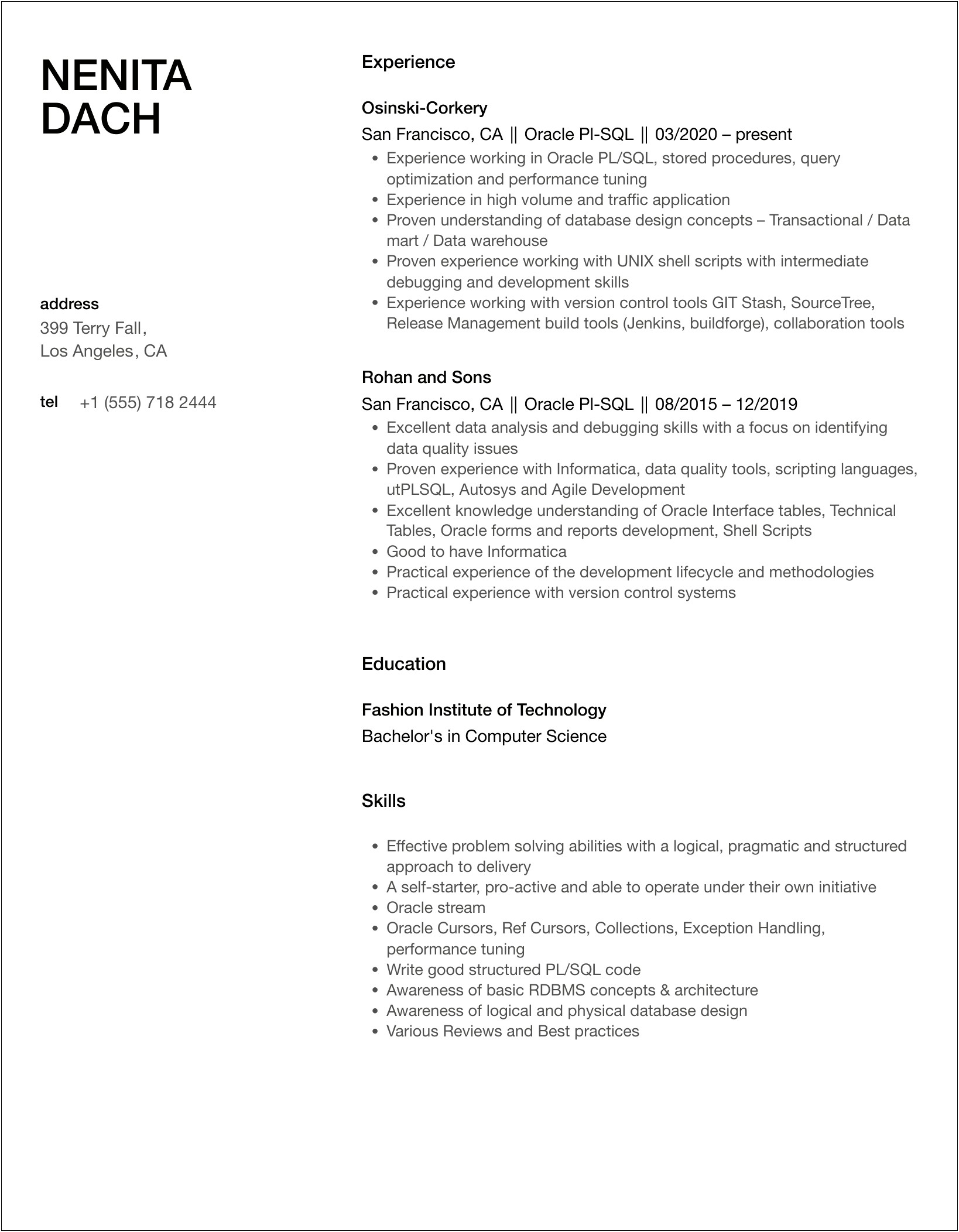 Oracle Pl Sql Resume With 7 Years Experience