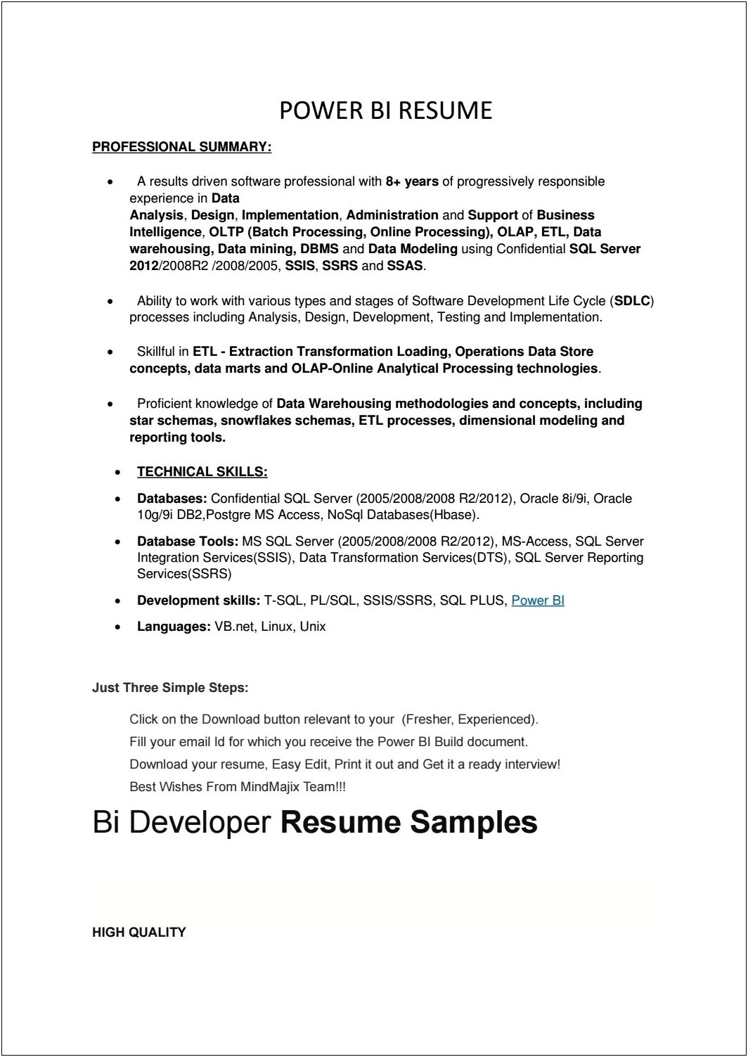 oracle sample resume for 3 years experience