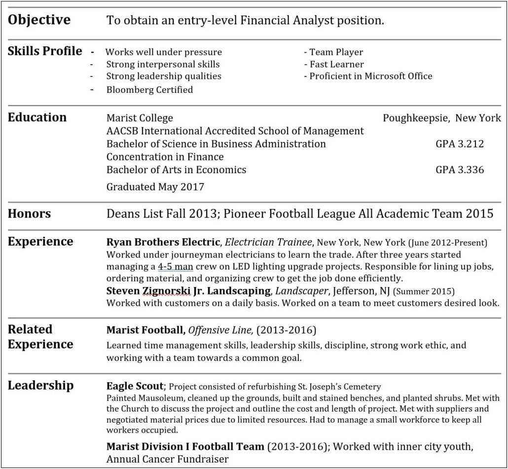 Order Of Resume With No Experience