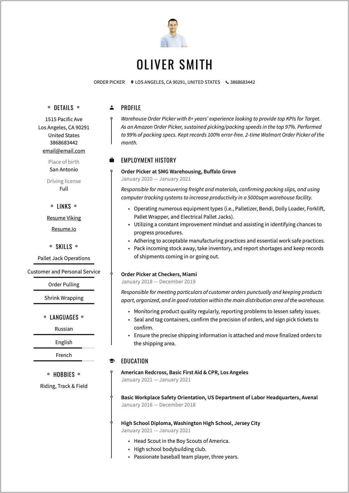 Order Picking And Packing Resume Sample