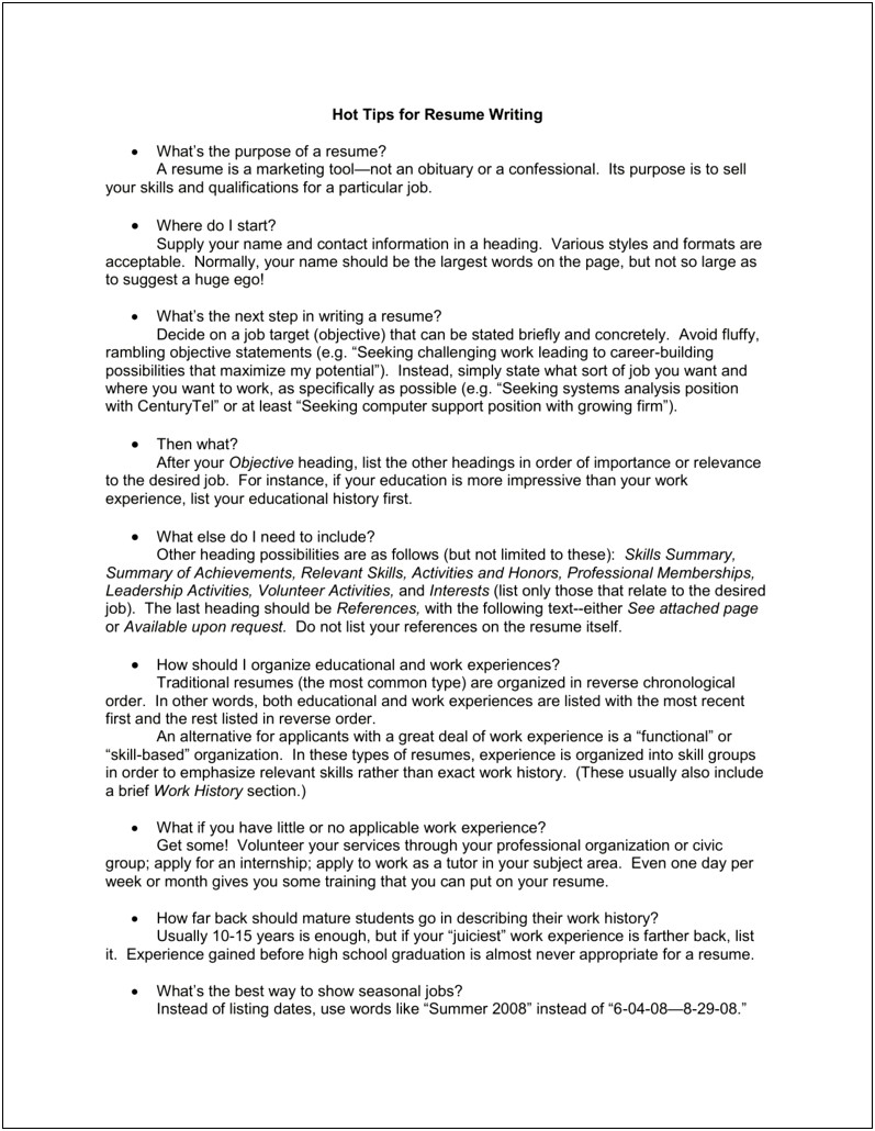 Organizing Skills Chart By Years Working Resume