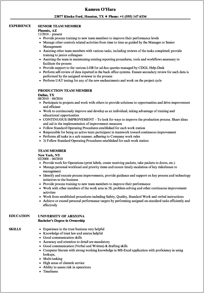 Other Words For Team Player Resume