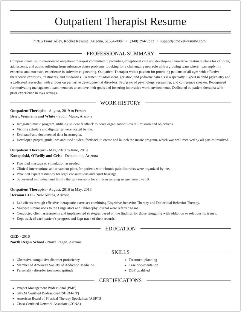 Outpatient Therapist Job Description For Resume