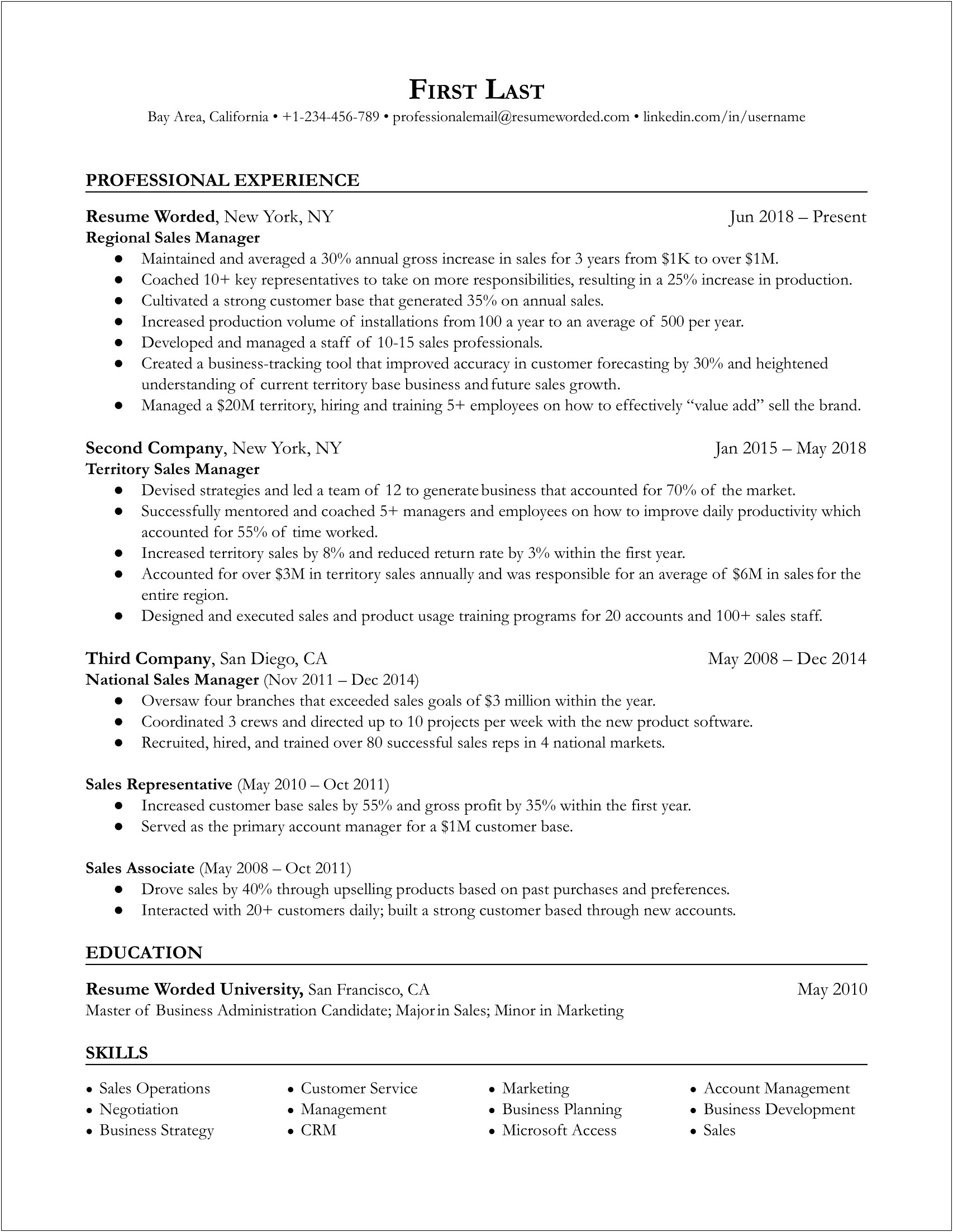 Outside Sales Manager Resume Information Management Examples
