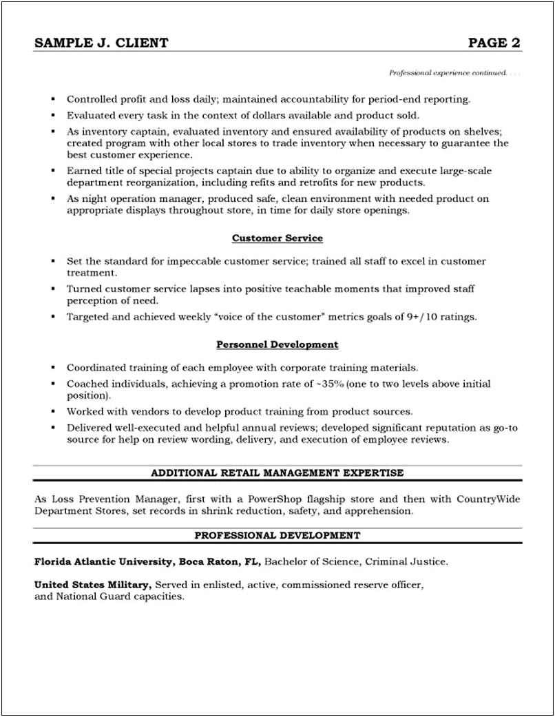 Page 2 Of Resume Professional Experience Continued
