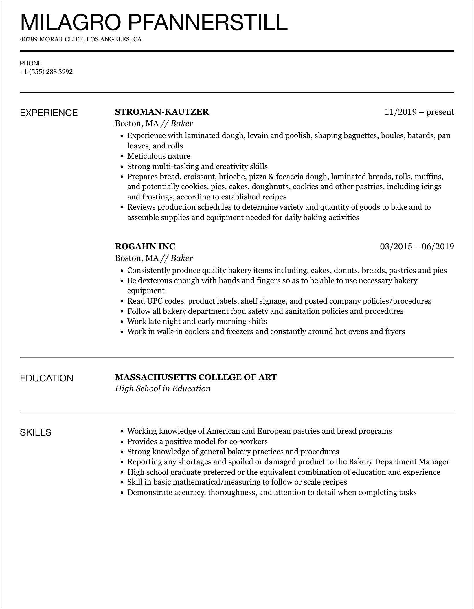 Panera Bread Job Description For Resume