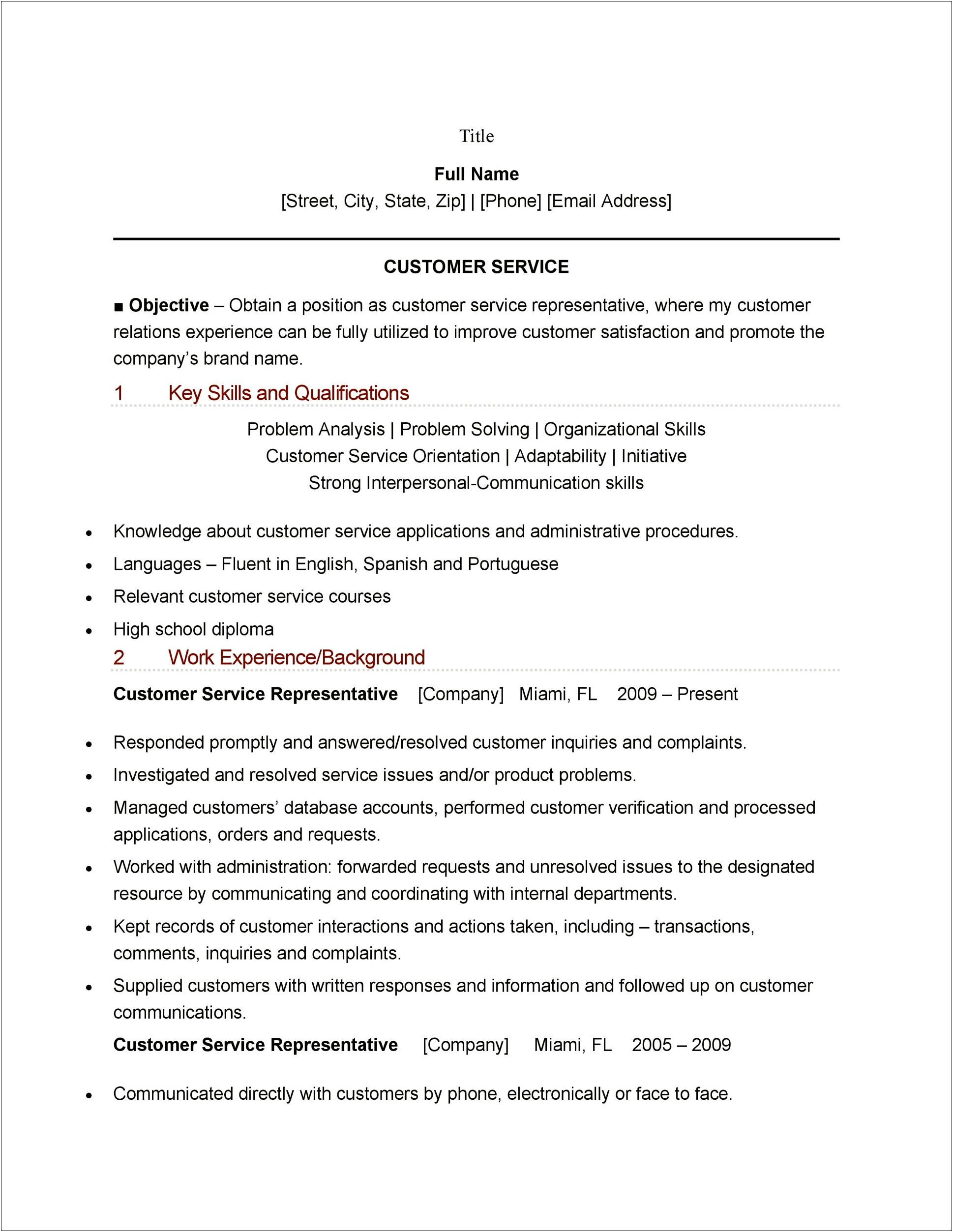 Part Time Customer Service Resume Sample