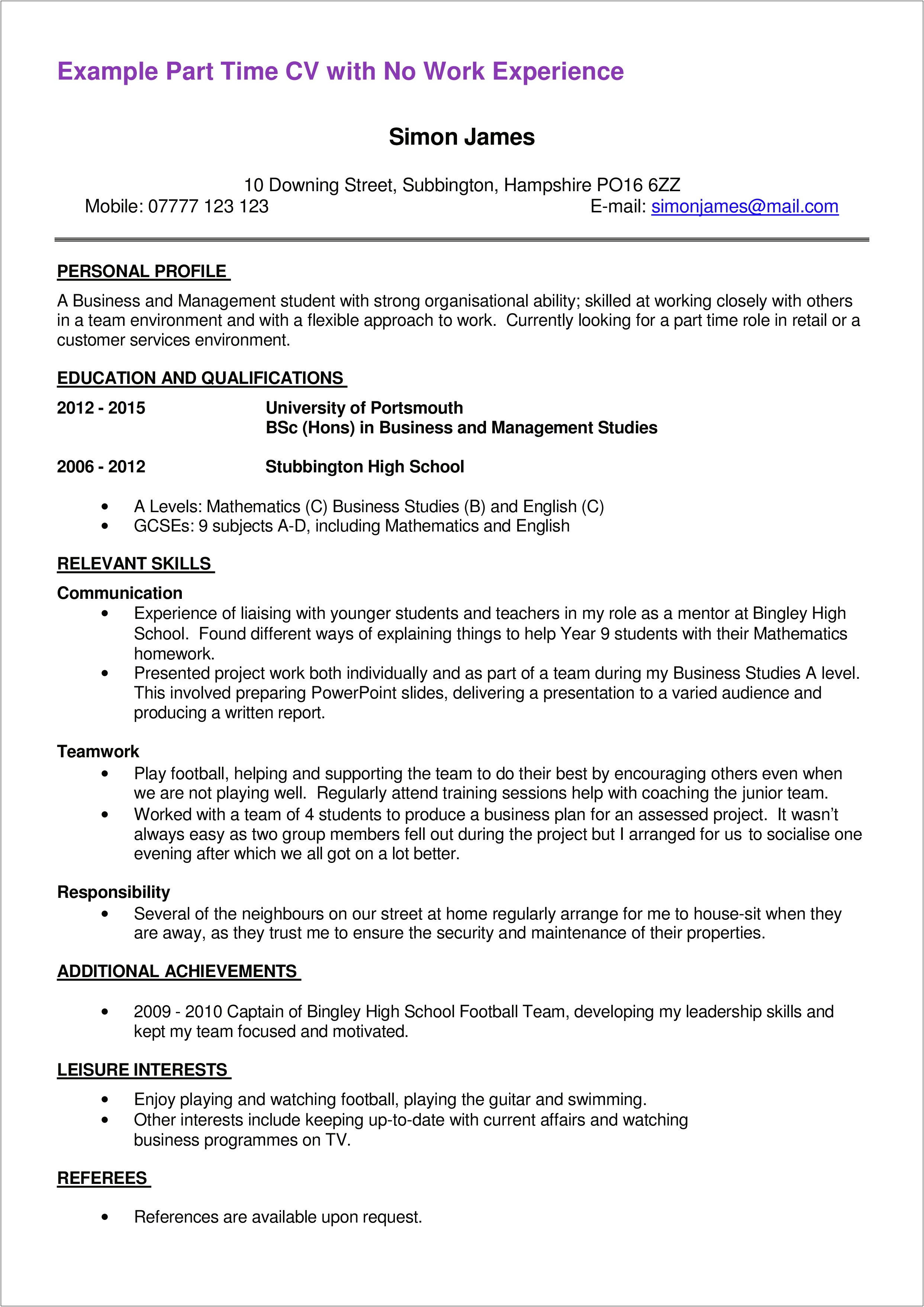 Part Time Resume Samples Customer Service