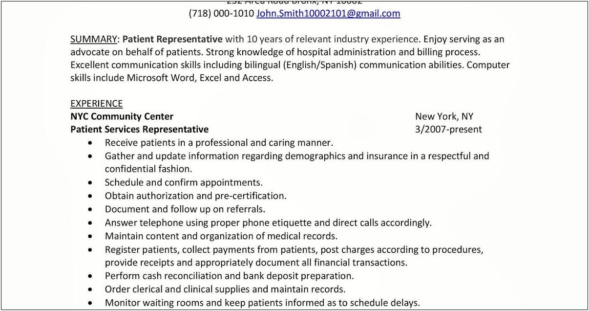 Patient Access Associate Resume Objective Examples