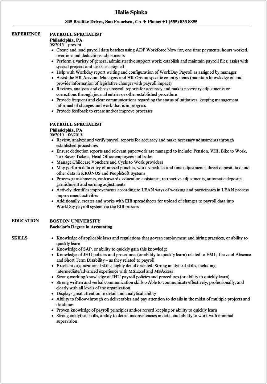 Payroll Skills To List On Resume