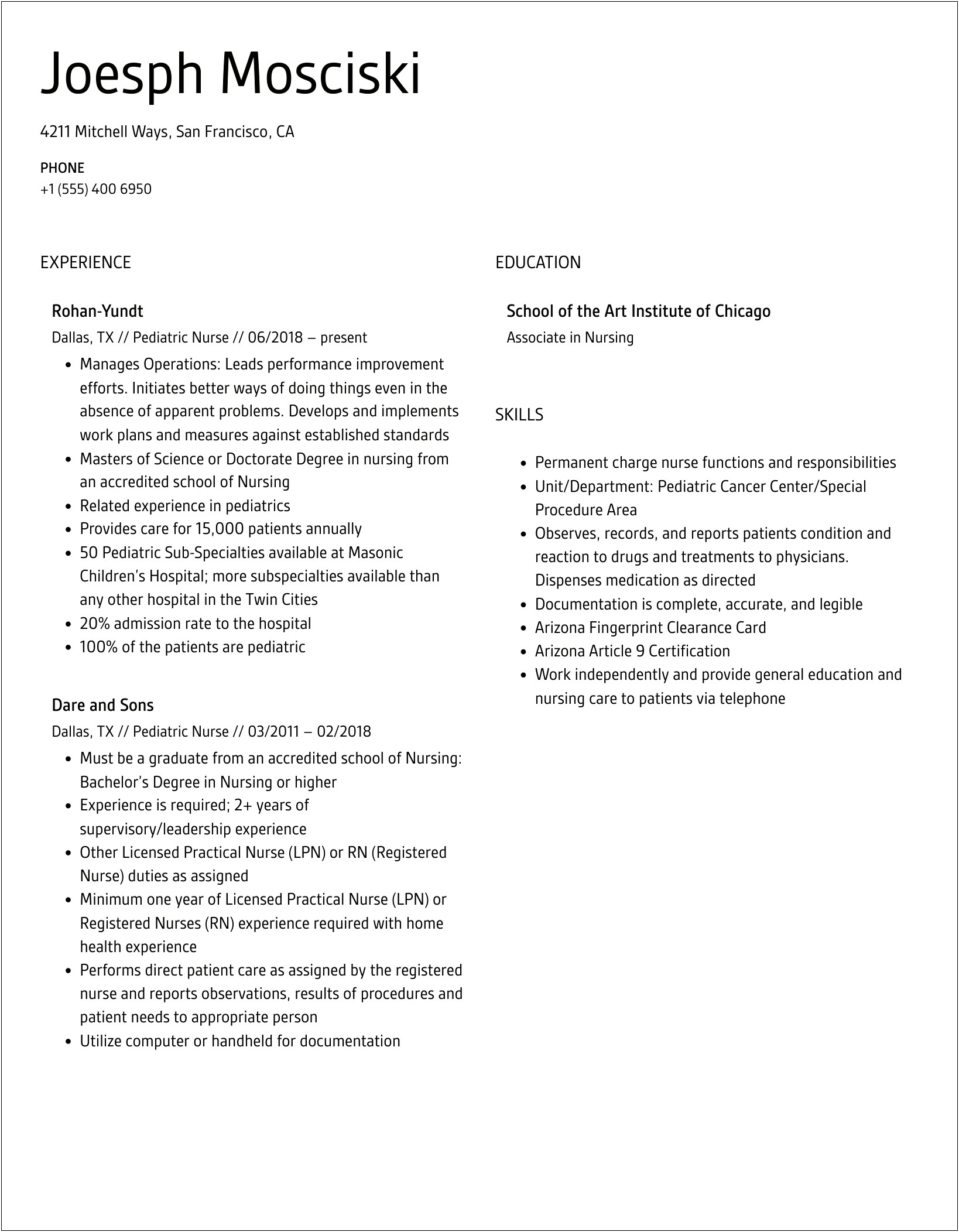 Pediatric With Special Kidsnurse Resume Examples Samples