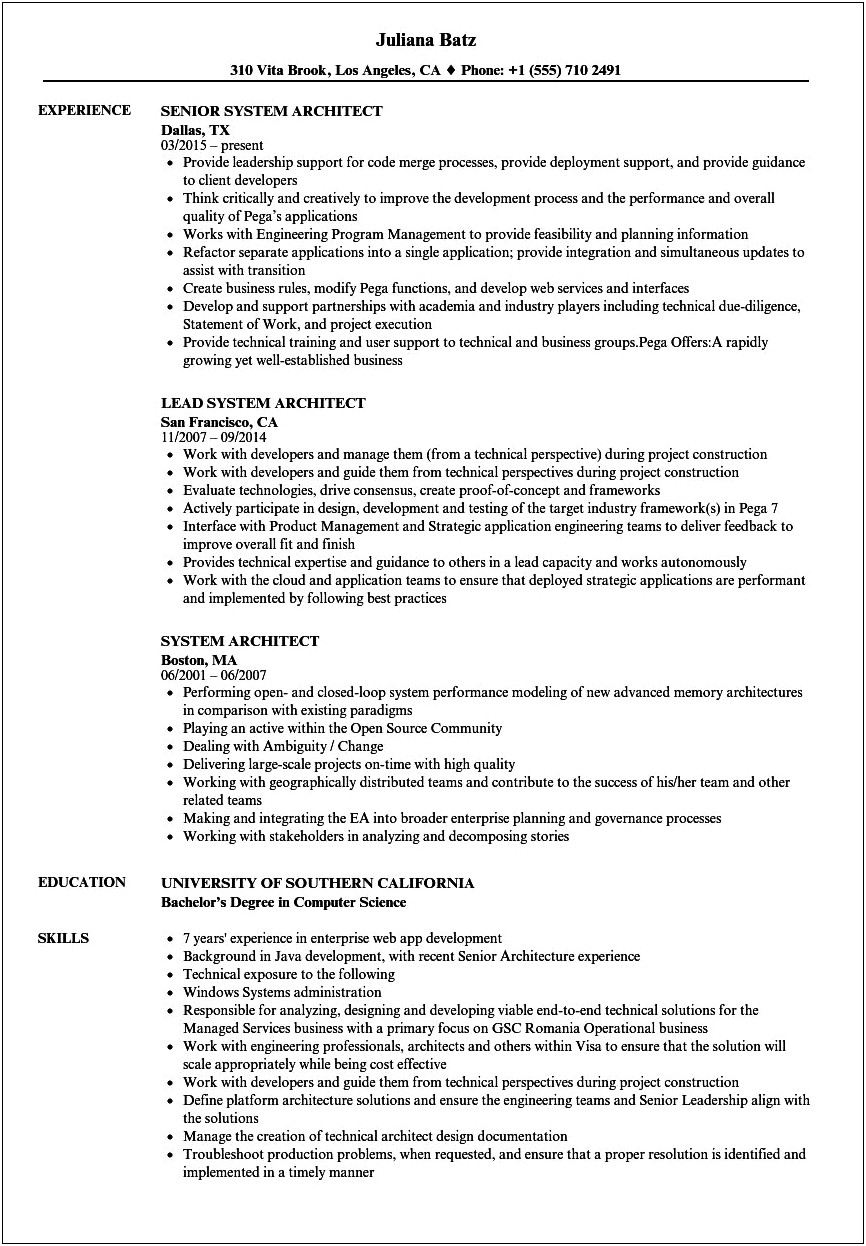 Pega Business Architect Resume Samples For 4 Years