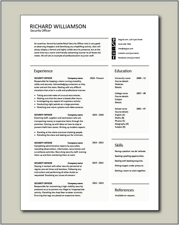 Perfect Resume Summary For Security Officer