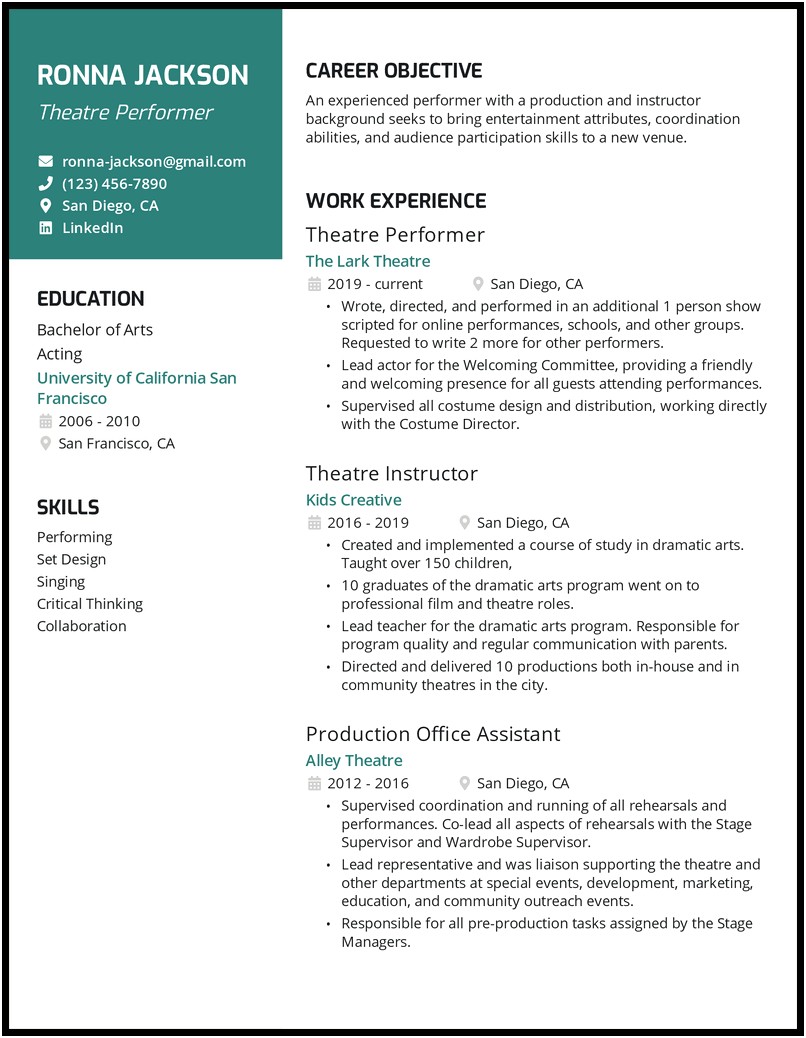 Performing Artist Skills To Use On Resume