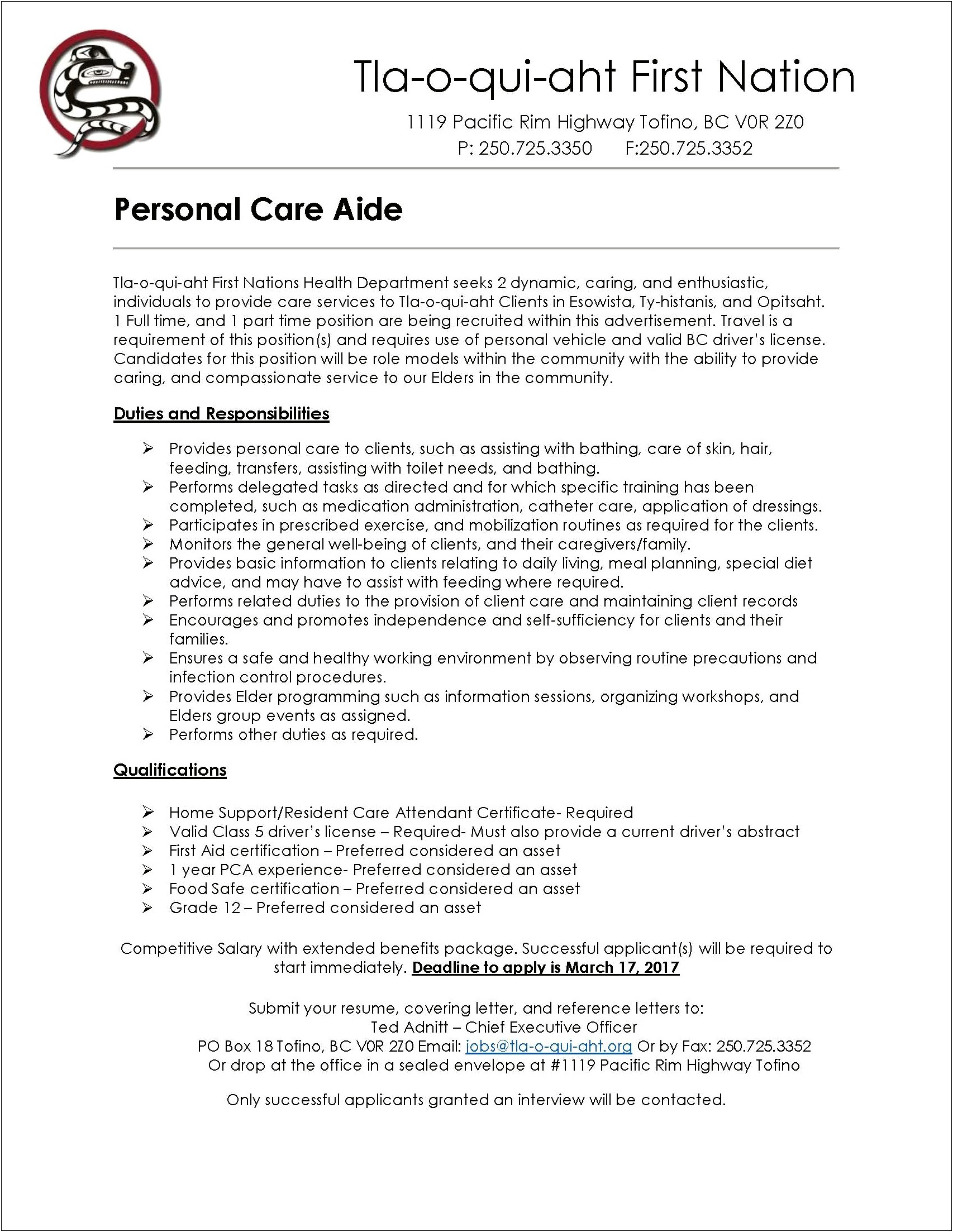 Personal Care Attendant Job Description For Resume