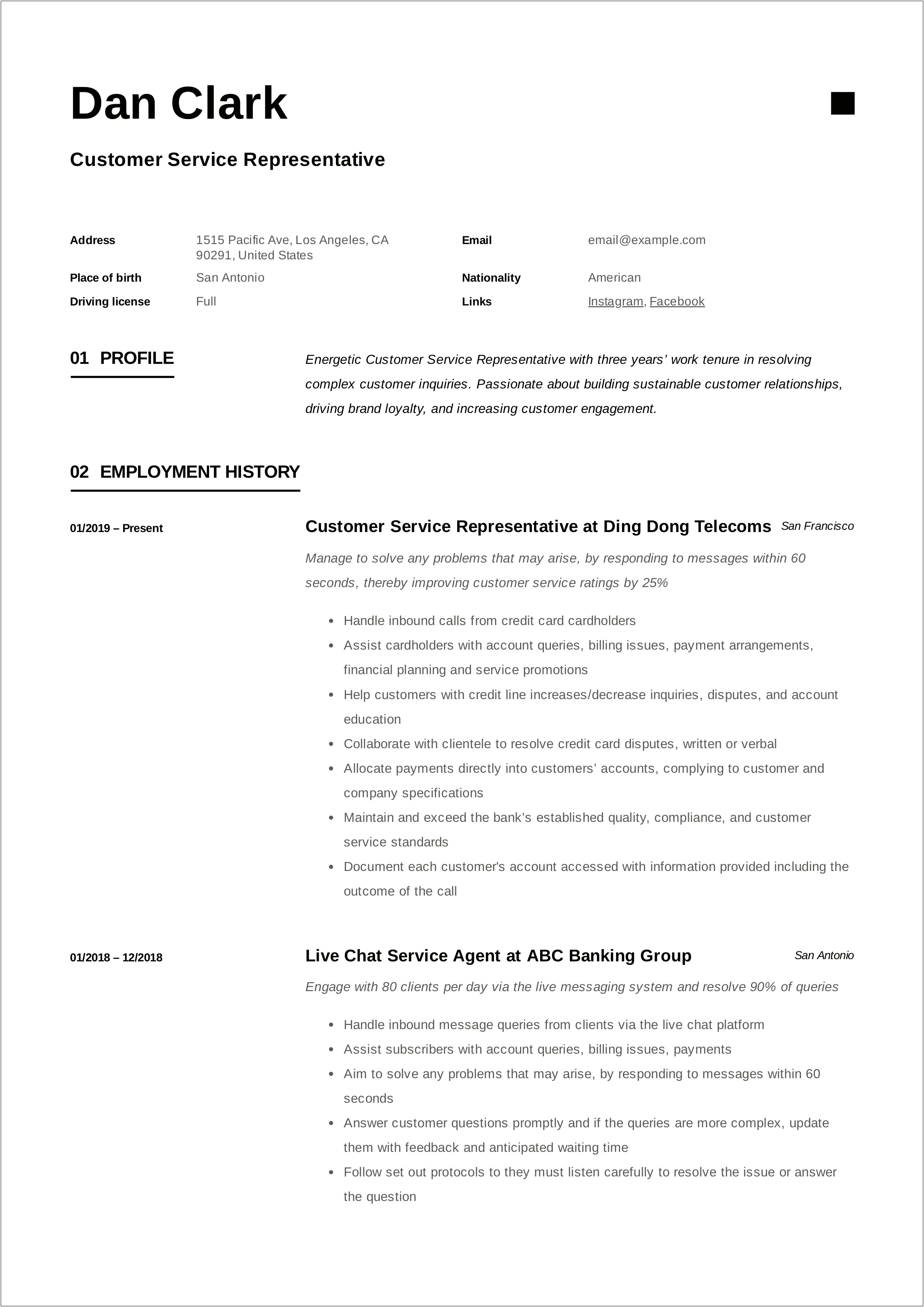 Personal Summary Examples For Resume Customer Service