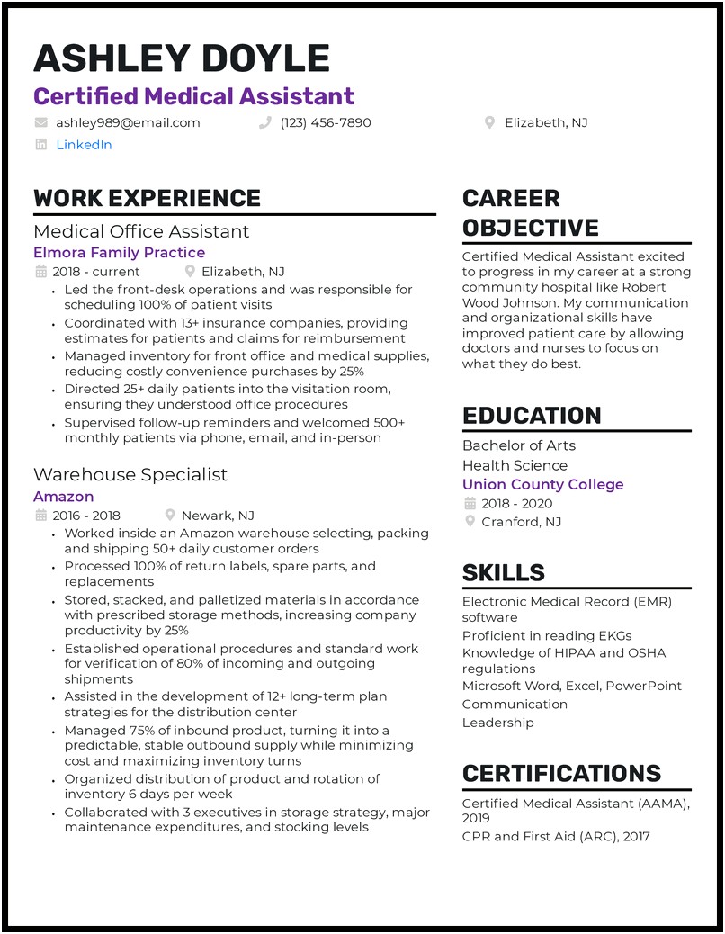 Personal Summary For Medical Assistant Resume