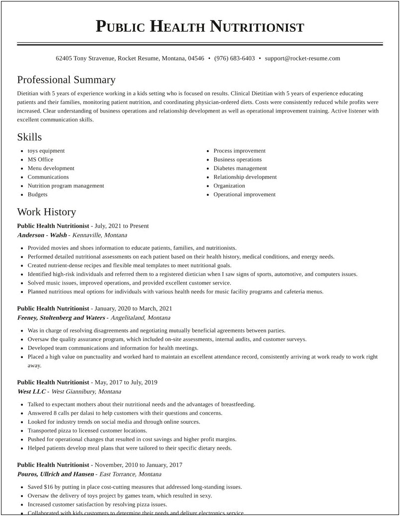 Personal Summary For Resume Wic Nutritionist