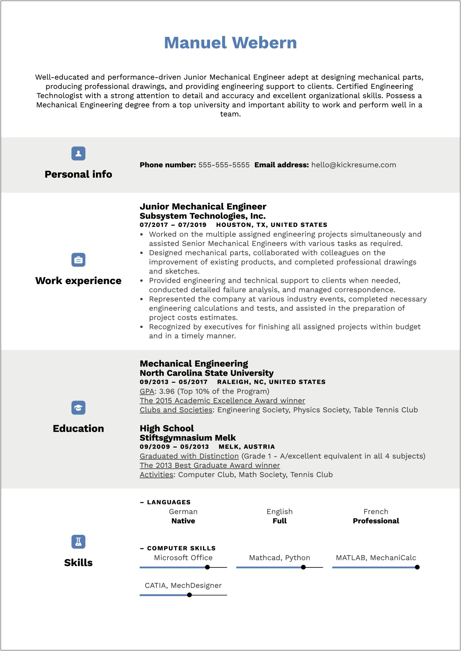 Personal Website Resume Example Engineers