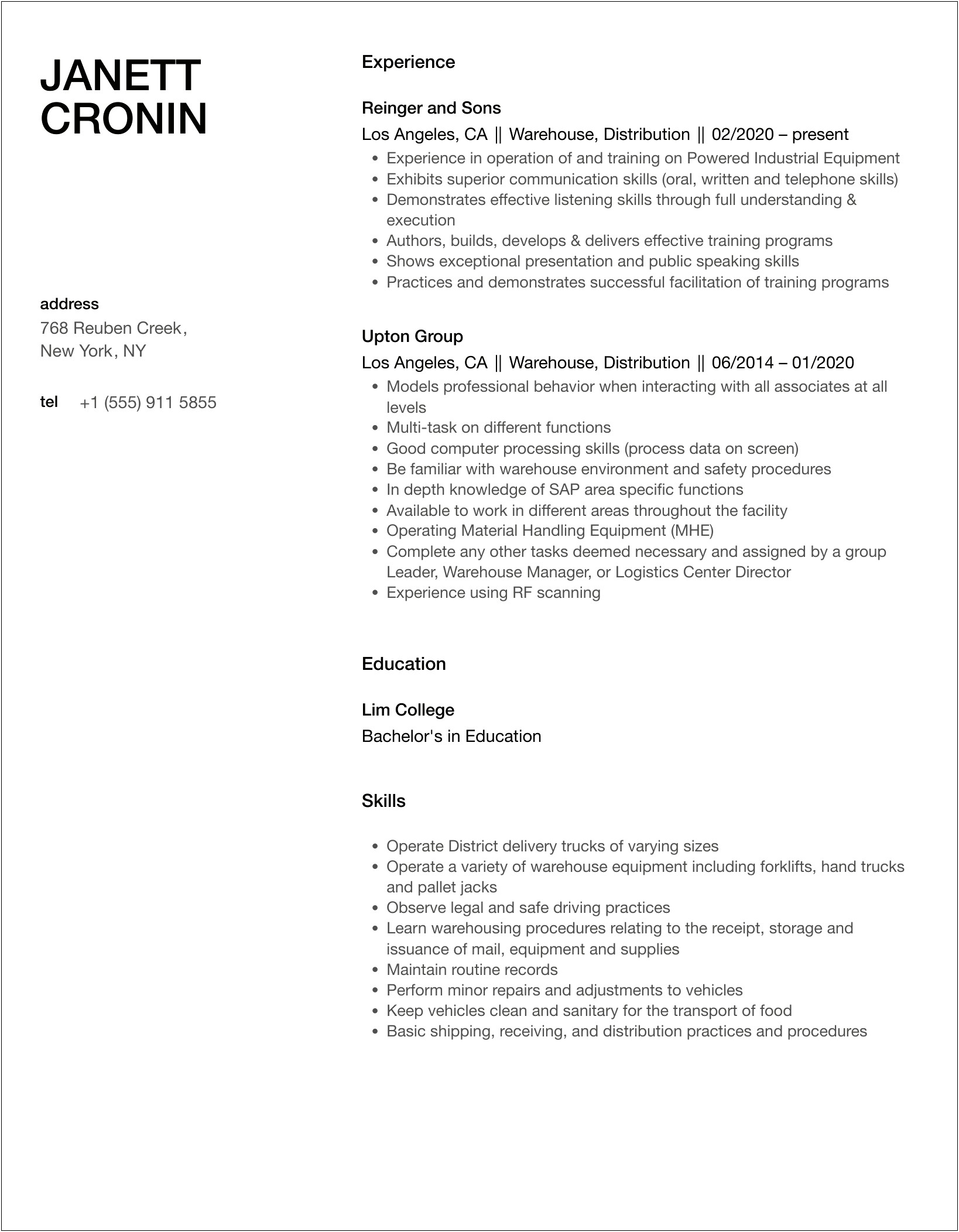 Petco Distribution Center Job Description For Resume