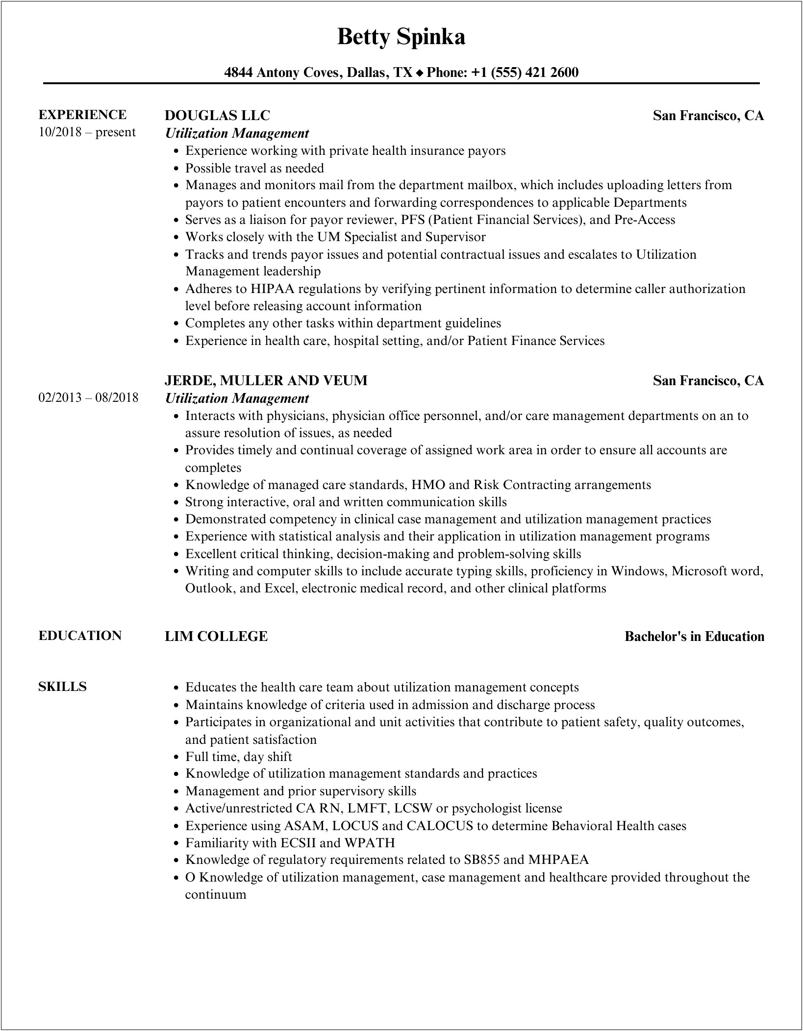 Physical Therapist Utilization Review Resume Job