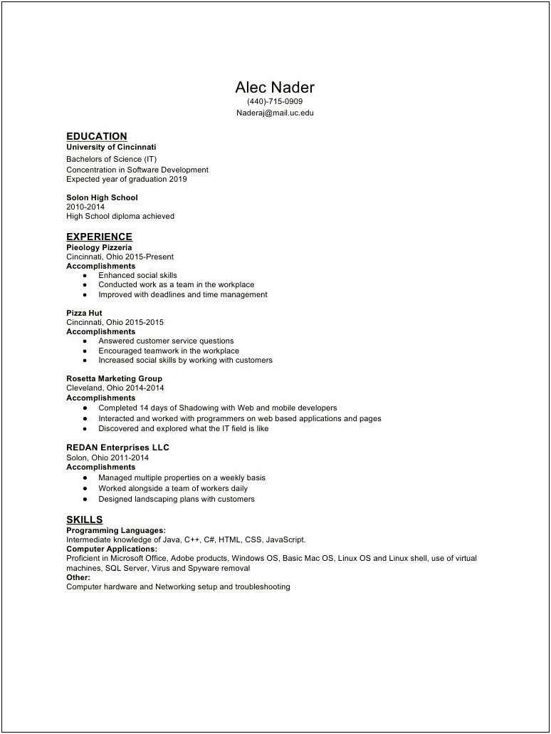 Pizza Hut Job Description For Resume