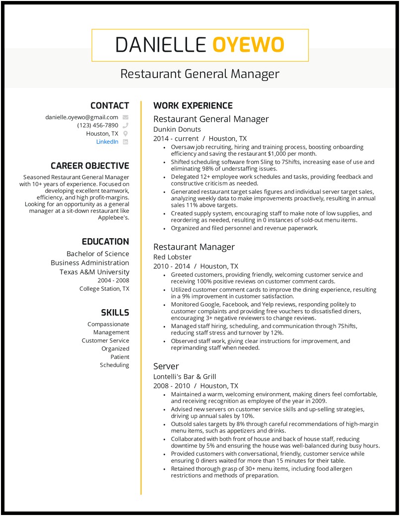 Pizza Manager Job Description For Resume