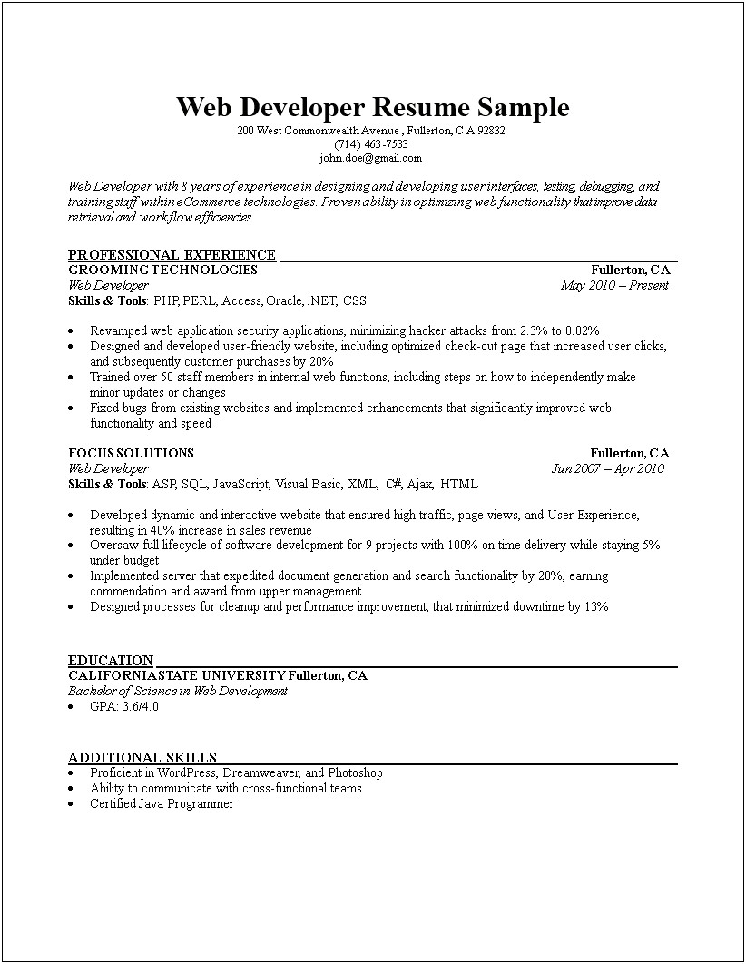 Pl Sql Developer Resume 3 Years Experience Download