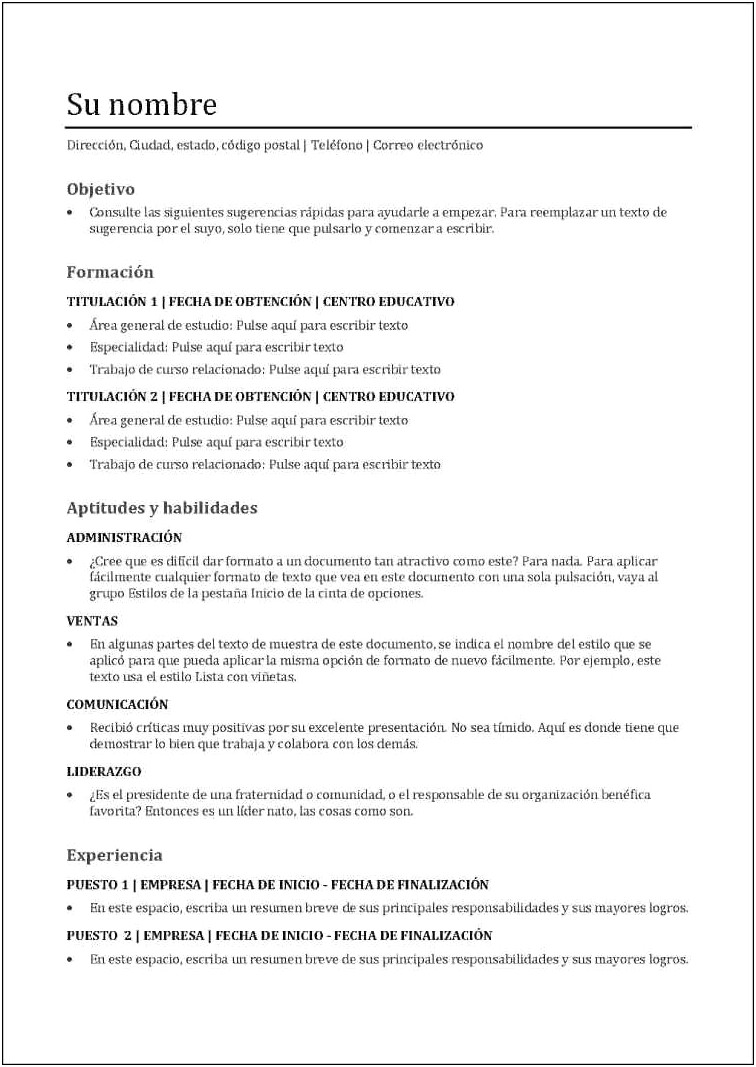 Plantilla De Resume Gratis Descarga En Word