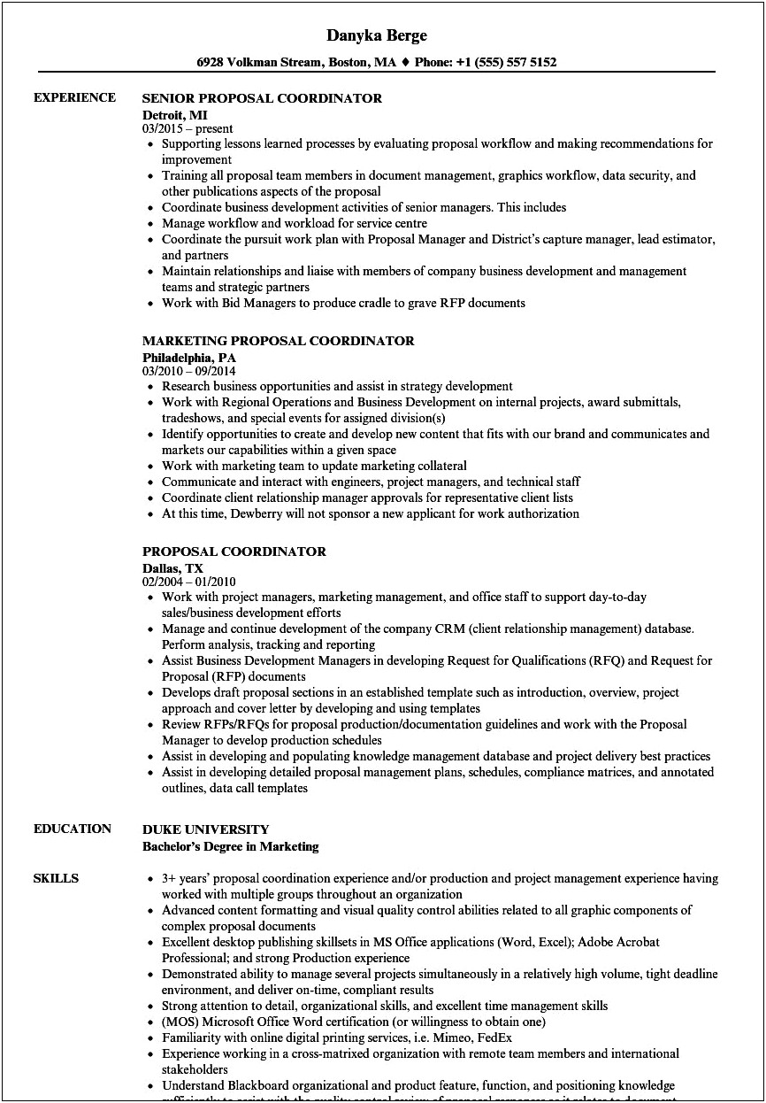 Pm Resume Samples That Includes Sow Rfp