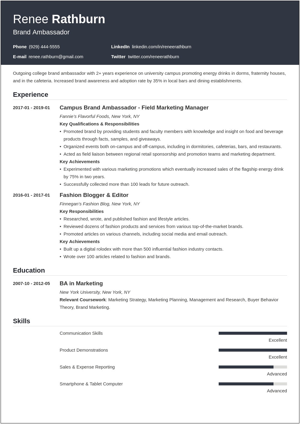 Pmg Brand Ambassador Job Description For Resume