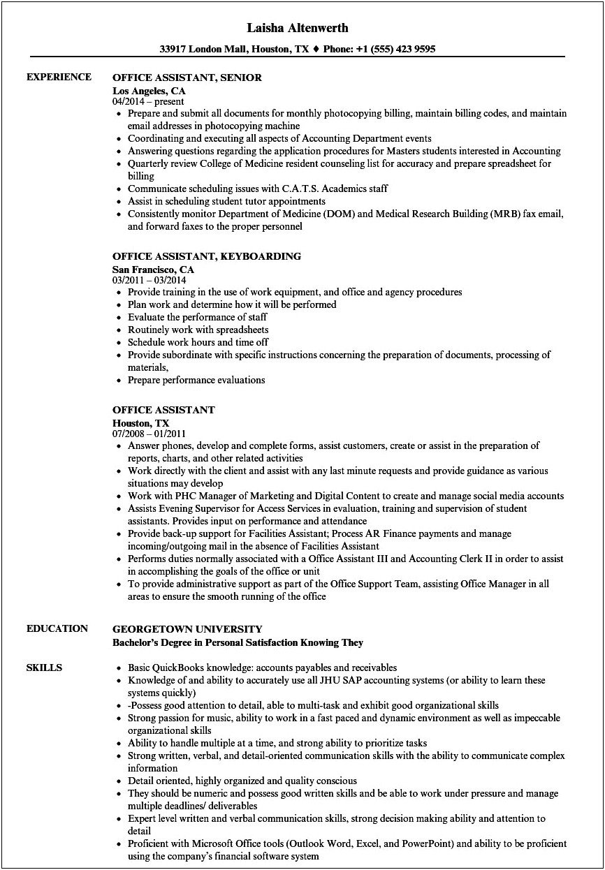 Police Office Assistant Job Summary Resume