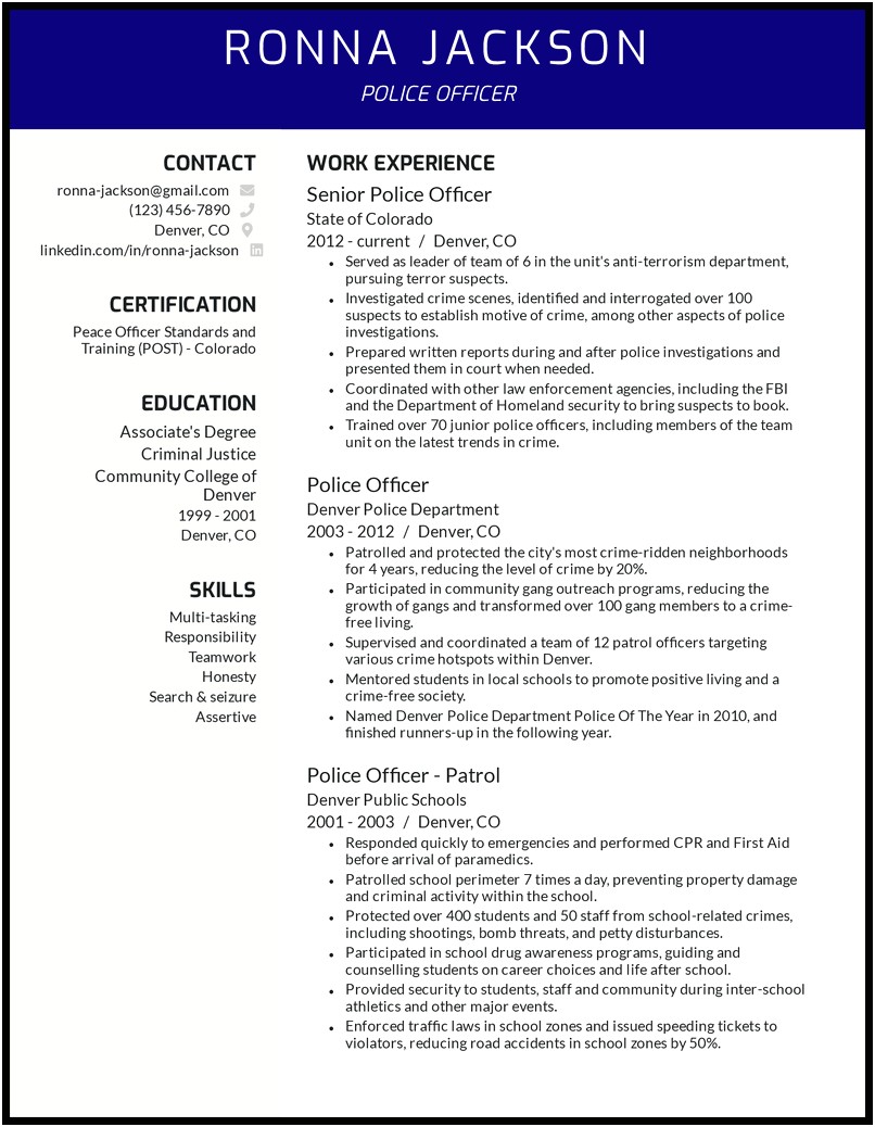 Police Officer Objective Statements For Resumes