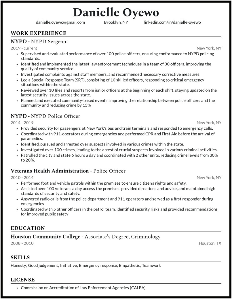 Police Officer Resume Samples No Experience