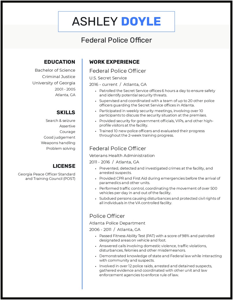 Police Officer Resume Samples Word File