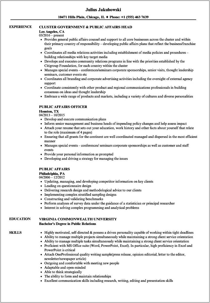 Political Resume Example For Gov 1301