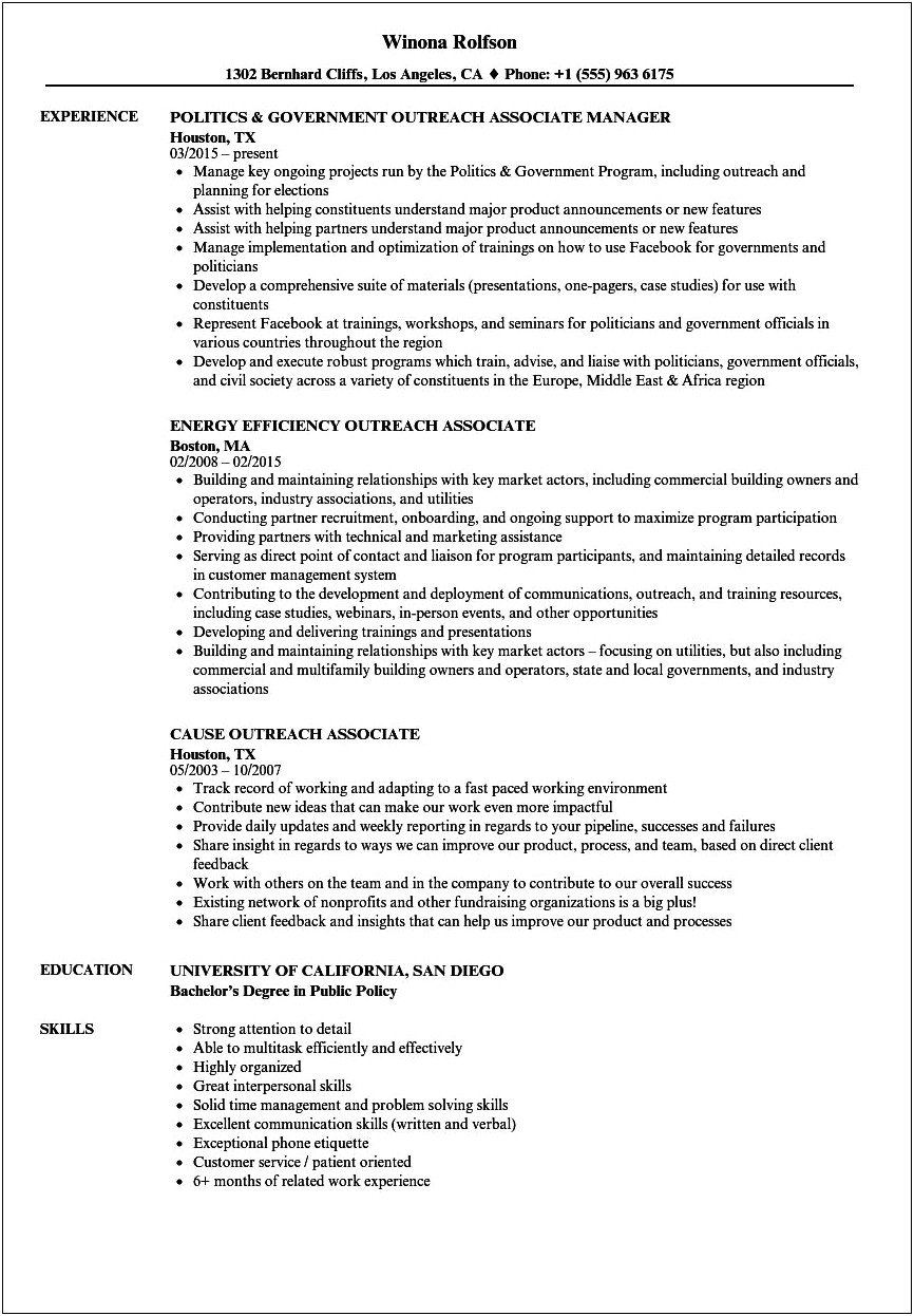 Political Resume Example For Gov 1302