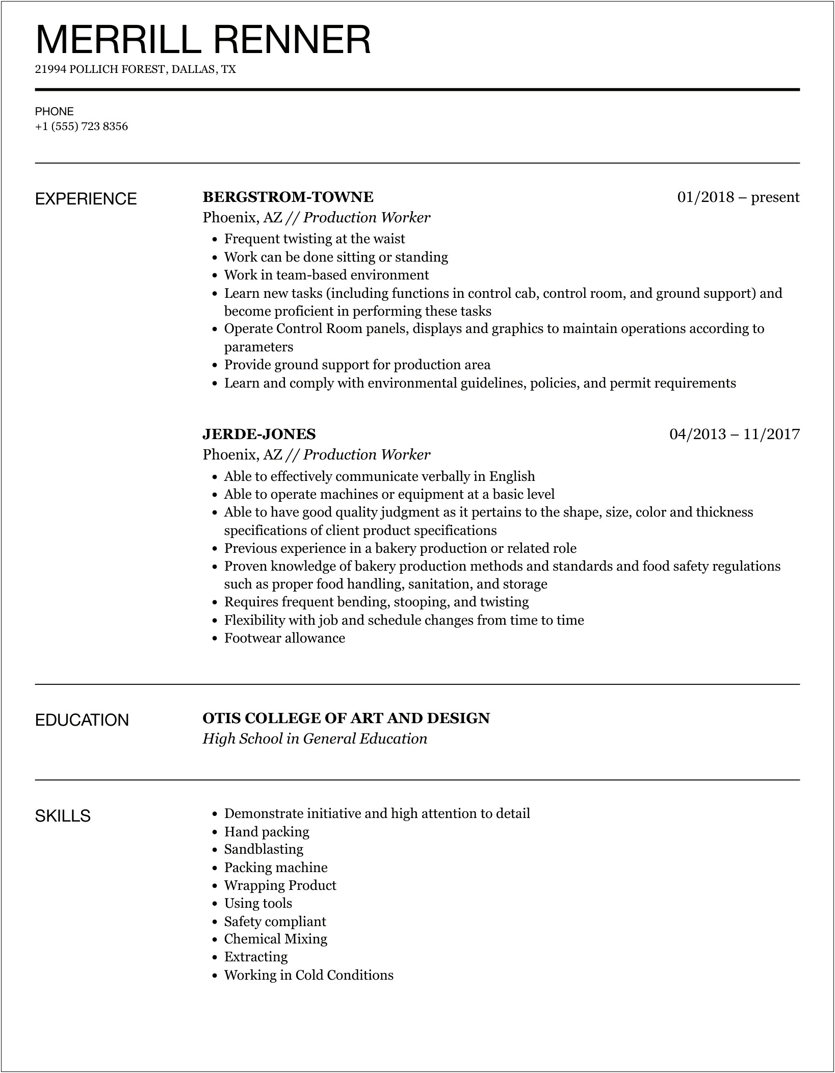 Poultry Production Line Free Resume Template